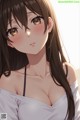 Anime girl with long brown hair wearing a white top.